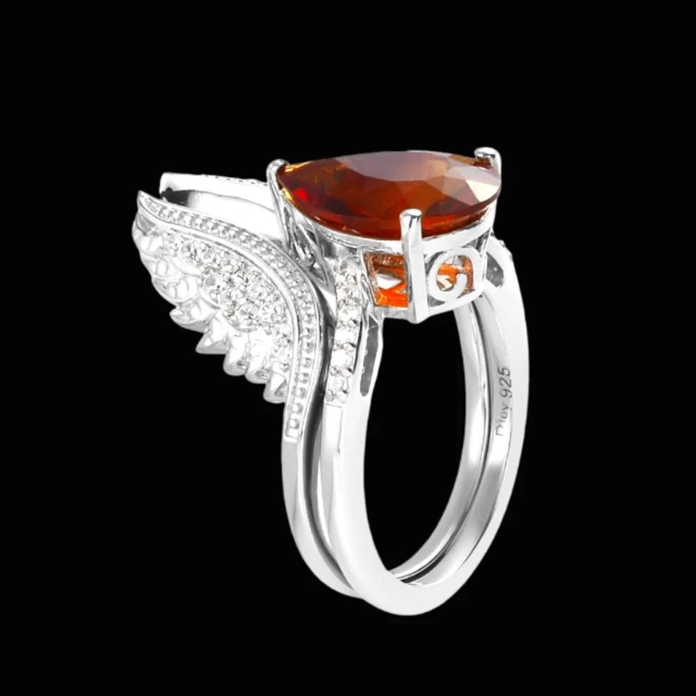 🔥 Platinum Over Sterling Silver Madeira Citrine & White Zircon Ring Set 3.90